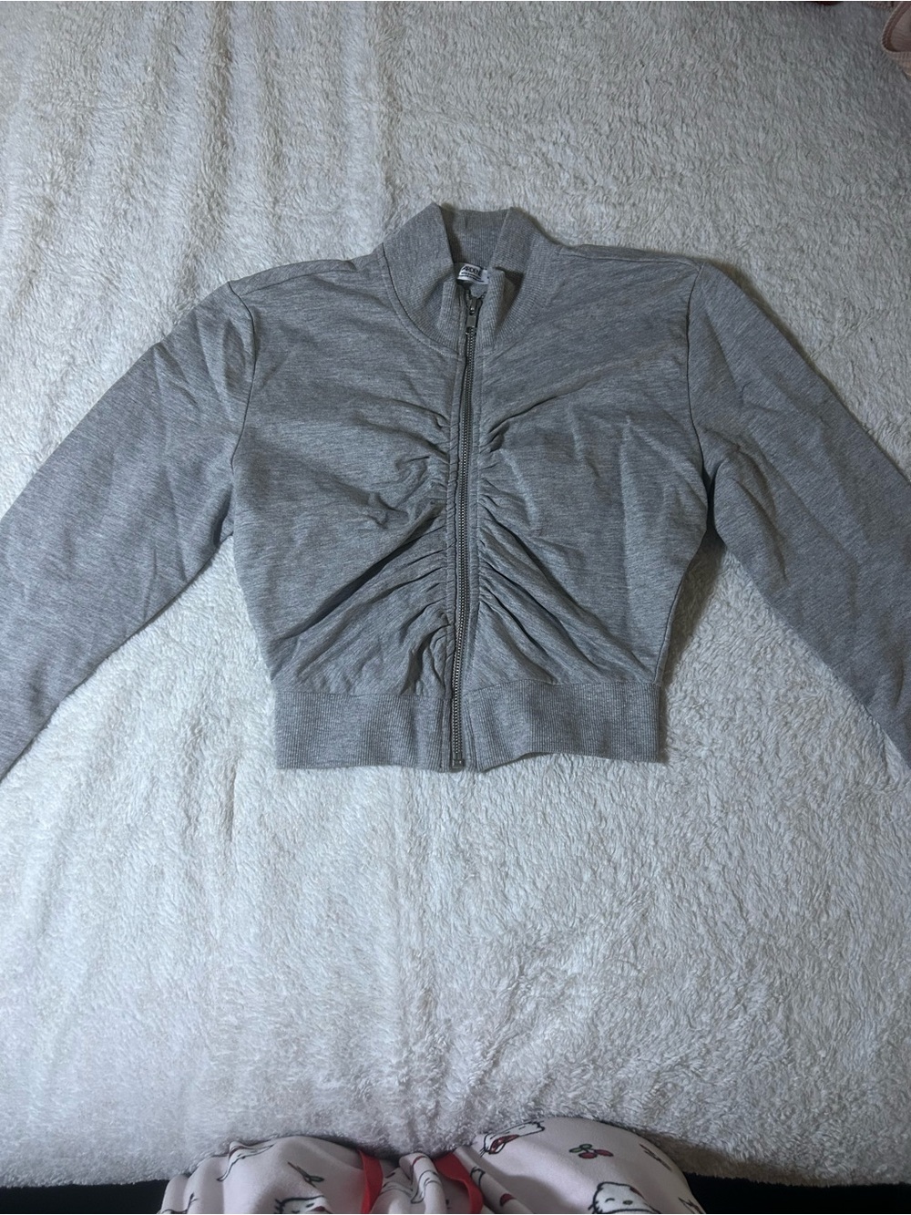Ardene Gray Ruched Zip-Front Bomber Jacket